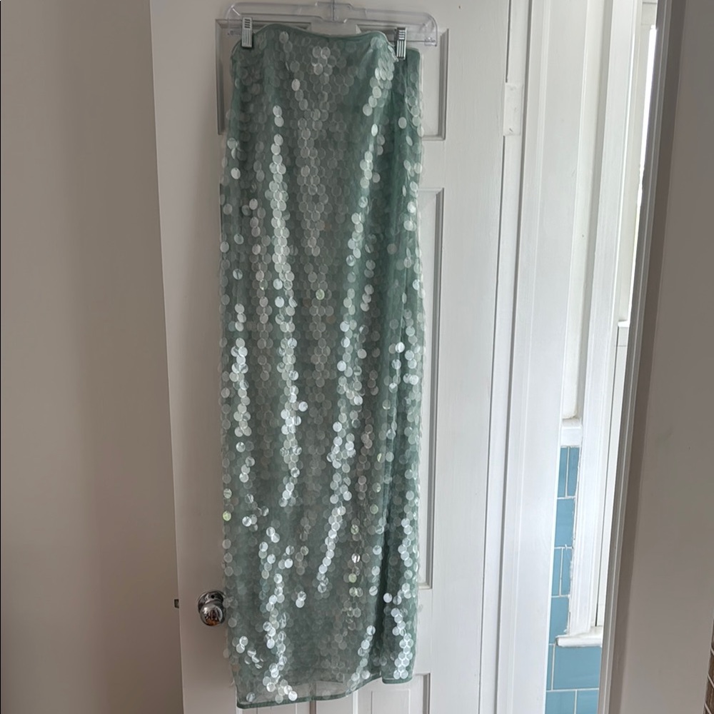 STAUD Green Strapless Sleeveless Midi Gown